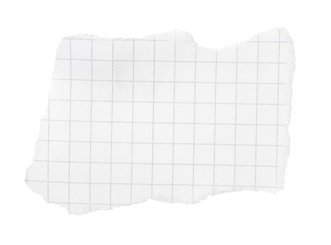 Torn piece of squared paper isolated on white background with clipping path