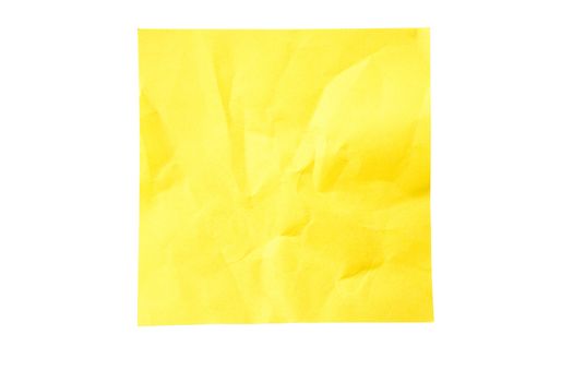 Yellow crushed sticky note isolated on white background with clipping path