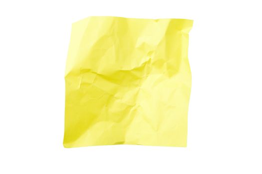 Yellow crushed sticky note isolated on white background with clipping path