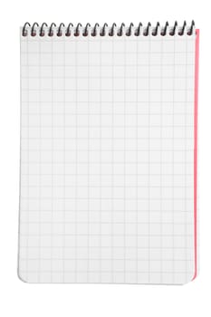 Notepad with squared paper isolated on white background with clipping path