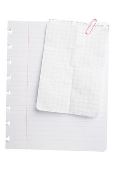 Sheets of paper with paperclip isolated on white background with clipping path