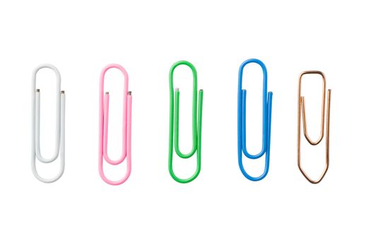 Several paper clips isolated on white background with clipping paths