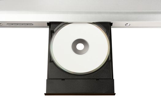 Blank DVD disc on tray isolated on white background