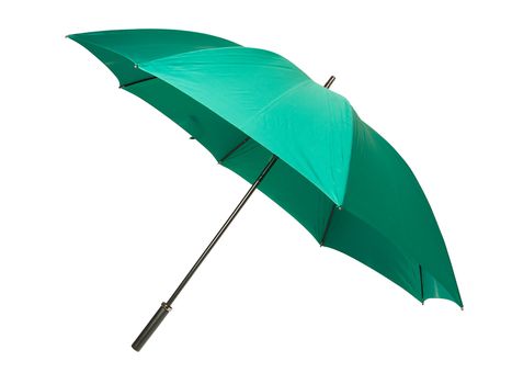 Large green umbrella isolated on white background