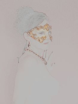 Topless woman model wearing a Venetian mask