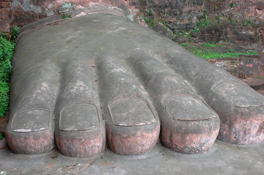Foot of the Giant Stone sculpture of Buddha in Leshan,Sichuan,China.