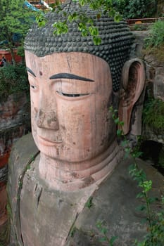 Closeup view of a giant buddha in Sichuan,China