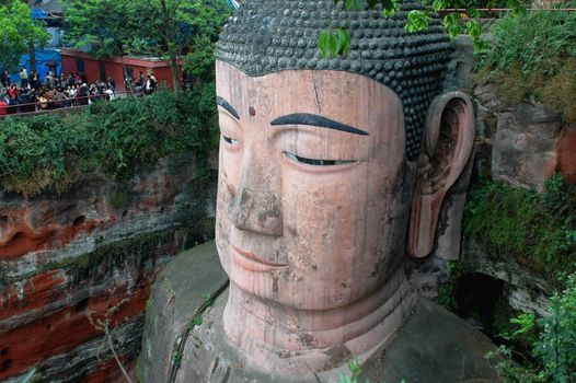 Closeup view of a giant buddha in Sichuan,China