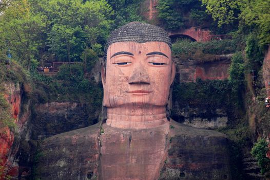 Closeup view of a giant buddha in Sichuan,China