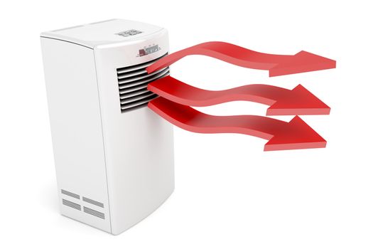 Air conditioner blowing hot air on white background