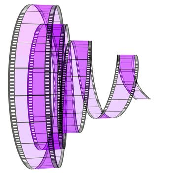 3d film Segment rolled forward on a white background