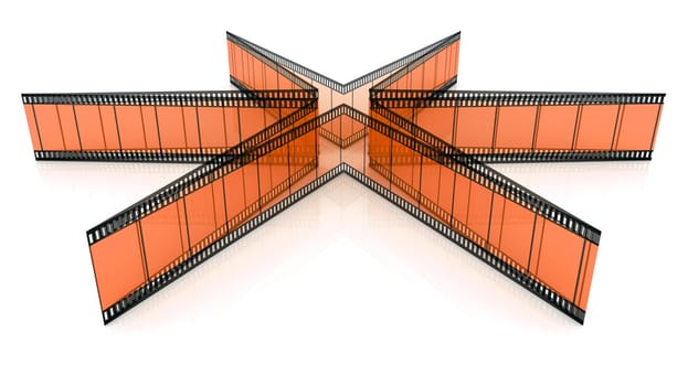 Orange 3d blank films star over white background. Transparent