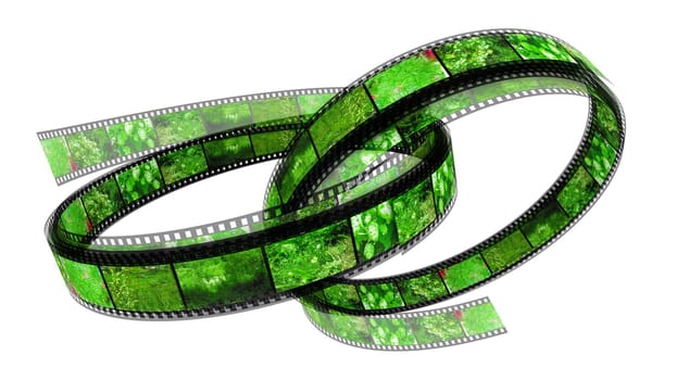 Two 3d films rings over white background filled by pictures of nature