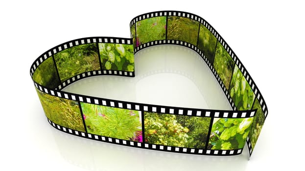 3d films heart over white background filled by pictures of nature