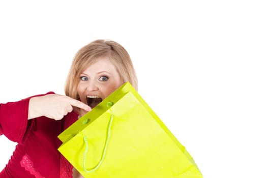 Beautiful woman with shopping bags isolated onwhite