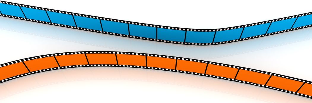 3d blank film on white backgroung. Blue and orange