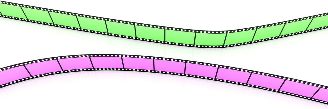 3d blank film on white backgroung. Green and magenta