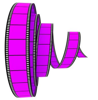 3d film Segment rolled forward on a white background