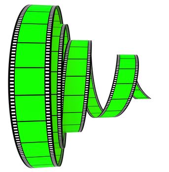 3d film Segment rolled forward on a white background