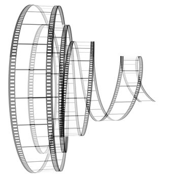 3d film Segment rolled forward on a white background