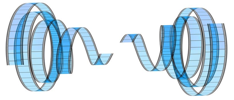 Two 3d film Segment rolled to center on a white background