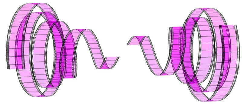 Two 3d film Segment rolled to center on a white background