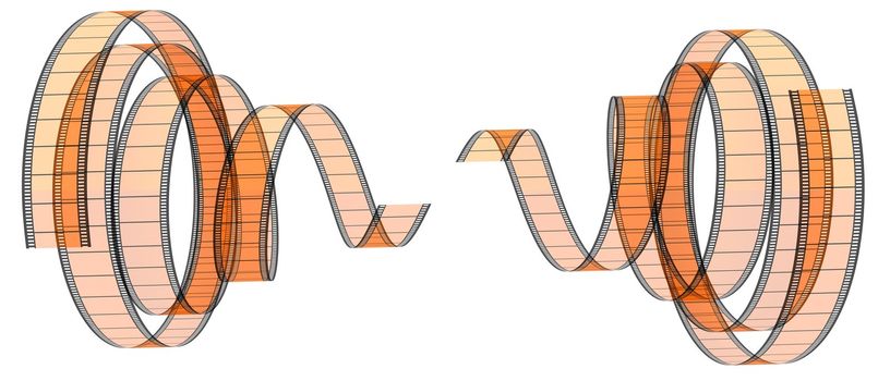 Two 3d film Segment rolled to center on a white background