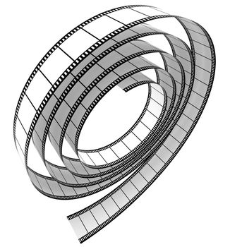 Segment transparent white film rolled up on a white background