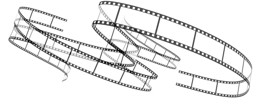 Two 3d film Segment rolled on a white background