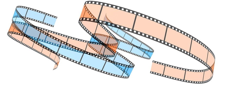 Two 3d film Segment rolled on a white background