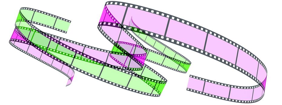 Two 3d film Segment rolled on a white background