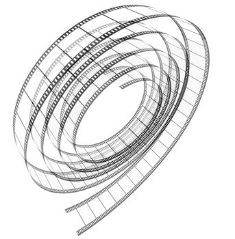 Segment transparent white film rolled up on a white background