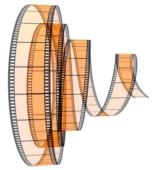 3d film Segment rolled forward on a white background