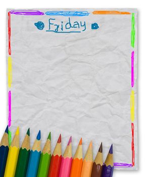 dairy note paper and color pencils