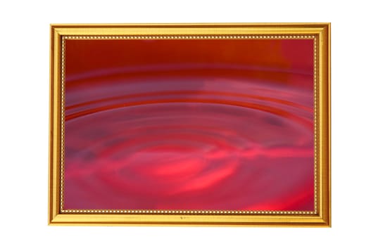 red water on gold frame isolated on white background