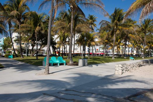 The walkway in front of the beaches of Miami Beach