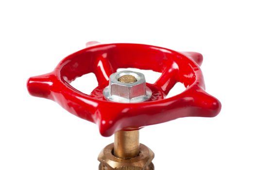 Closeup view of red valve isolated on the white