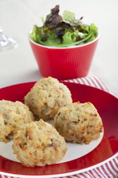 Risotto balls with a side salad.