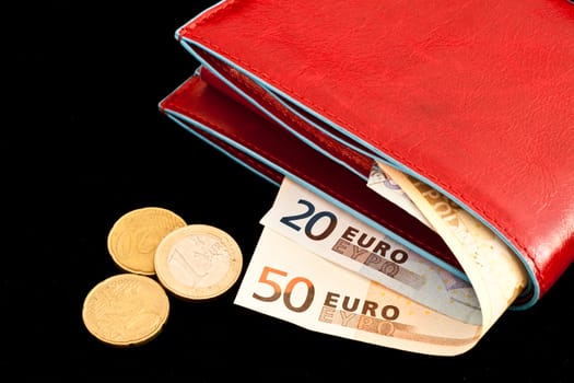 Italian leather wallet with money, useful for concepts