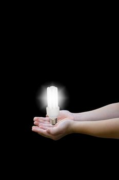 light on hand  in dark background