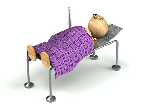 Wood man with flue in the bed very ill