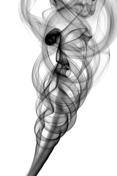 Abstract black smoke swirl over the white background