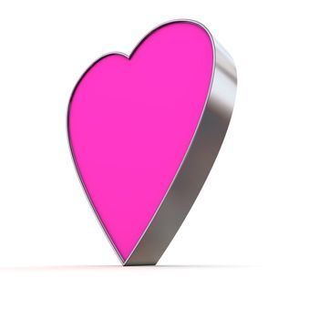 a chrome metallic heart in 3D with a pink/purple front surface