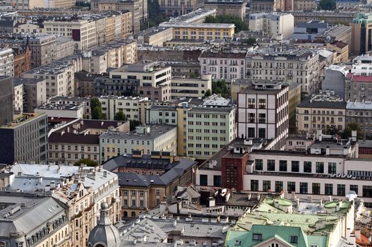 Skyline, aerial view of downtown Warsaw, Poland.