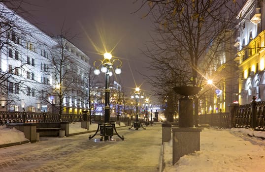 illuminated square at night, Minsk