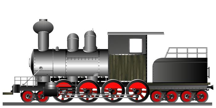 Old style steam engine locomotive on tracks