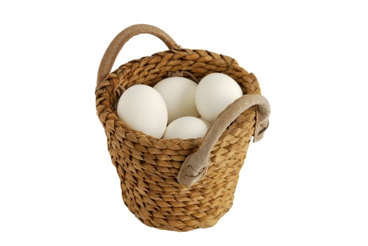 White eggs in    interwoven basket as concept of concentration risk 