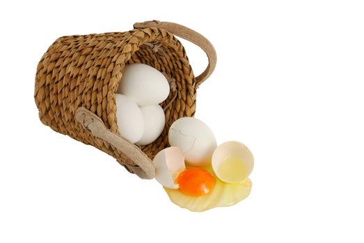 White eggs spilled from    interwoven basket as concept of concentration risk 