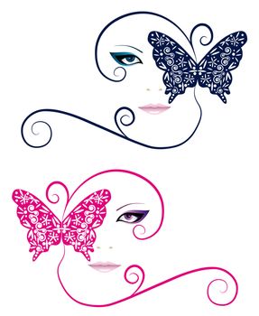 Beautiful girl  with the pink and blue butterfly