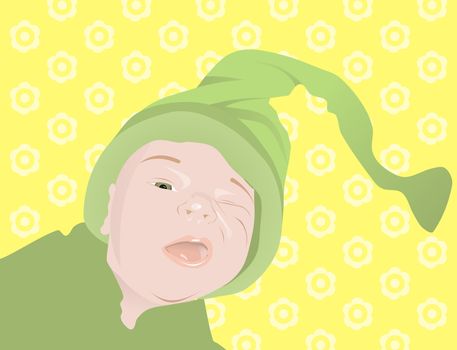 Winking baby in the hat, background, illustration